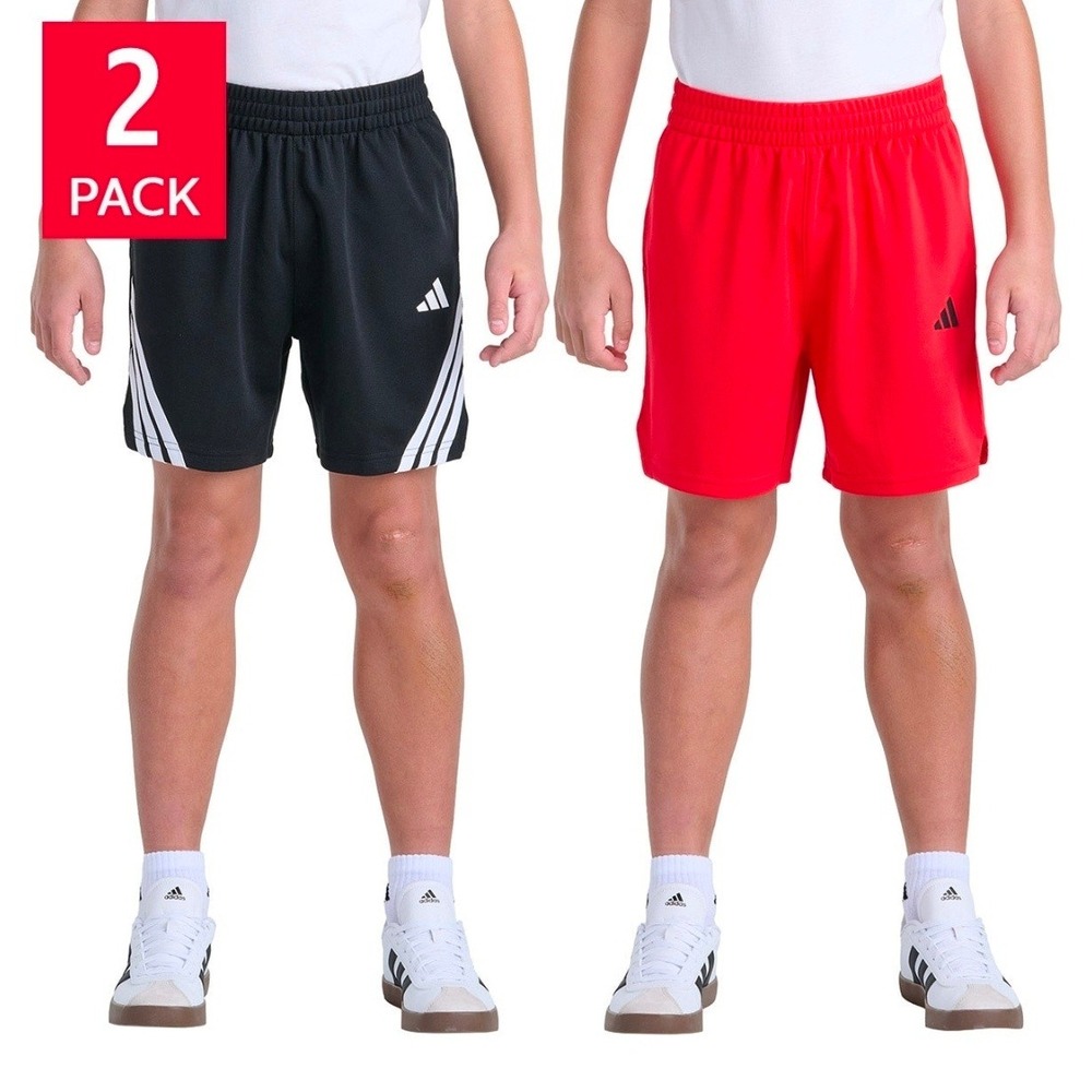 Adidas Youth 2-Pack Shorts Black Red Athletic Gym Performance Size L 14/16
